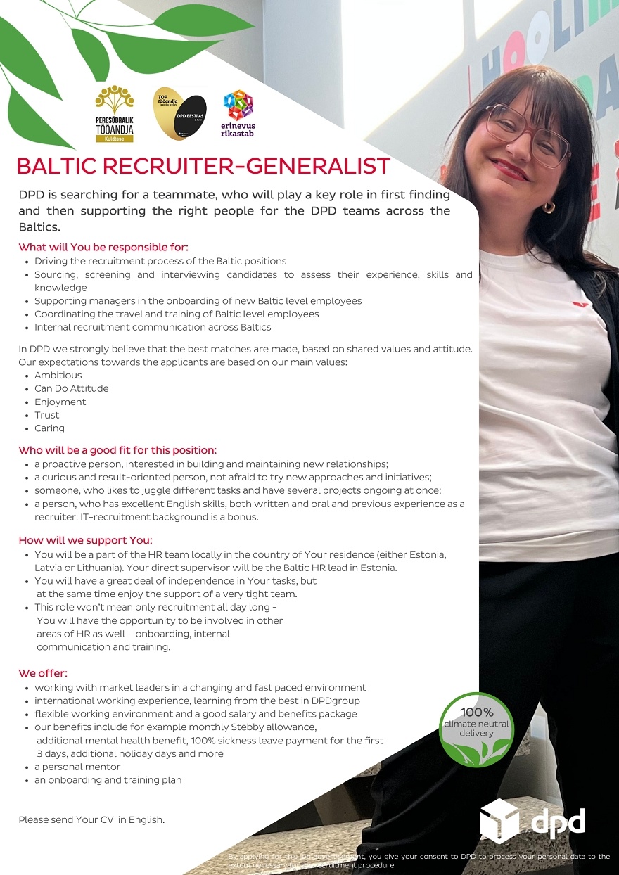 DPD Eesti AS BALTIC RECRUITER-GENERALIST