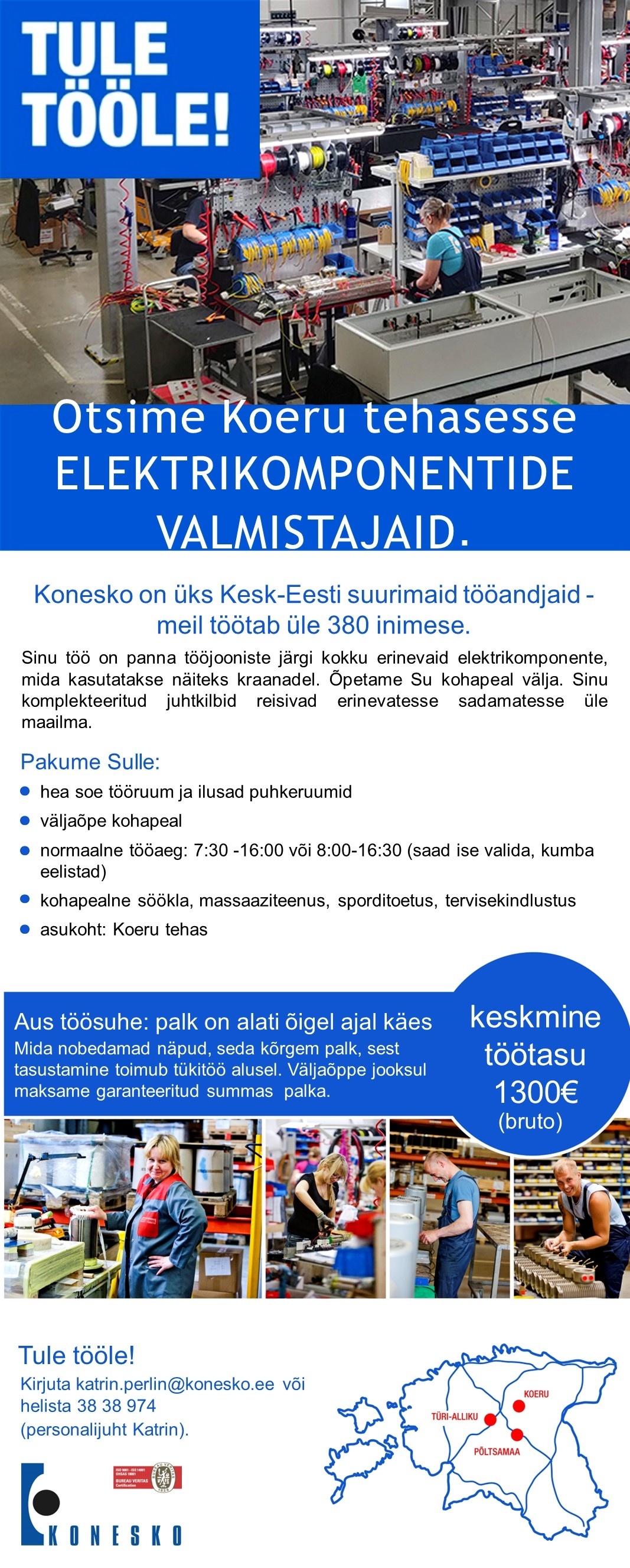 Konesko AS Tootmistööline elektrikomponentide valmistaja Koeru tehases