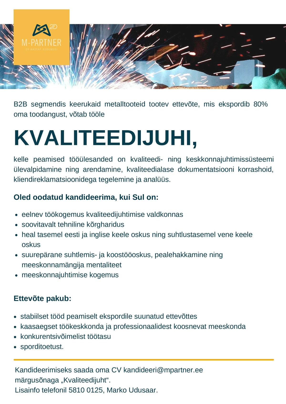 M-Partner HR OÜ Kvaliteedijuht