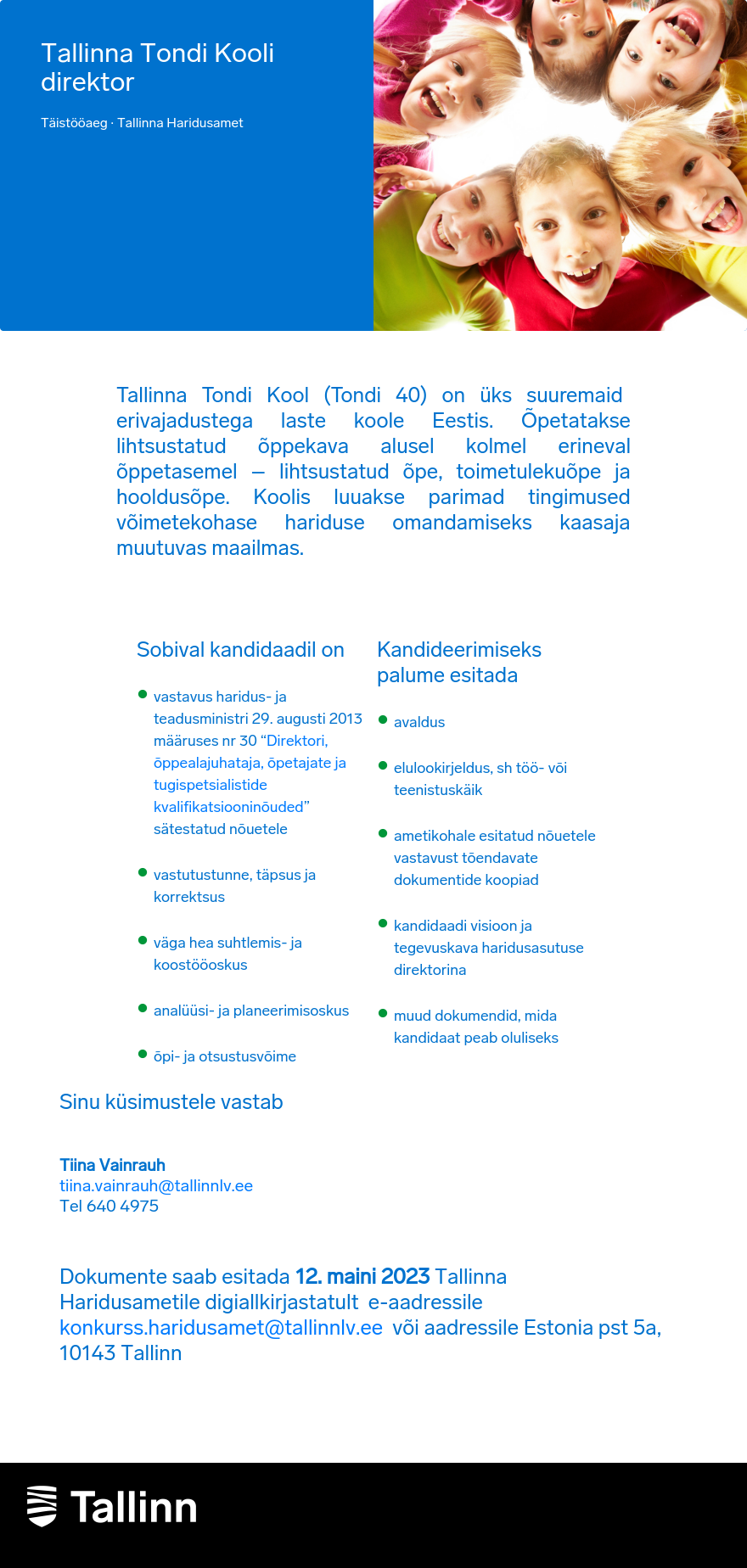 Tallinna Haridusamet Tallinna Tondi Kooli direktor