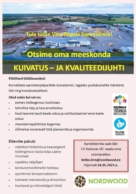 Viru-Nigula Saeveski AS Kuivatus- ja kvaliteedijuht