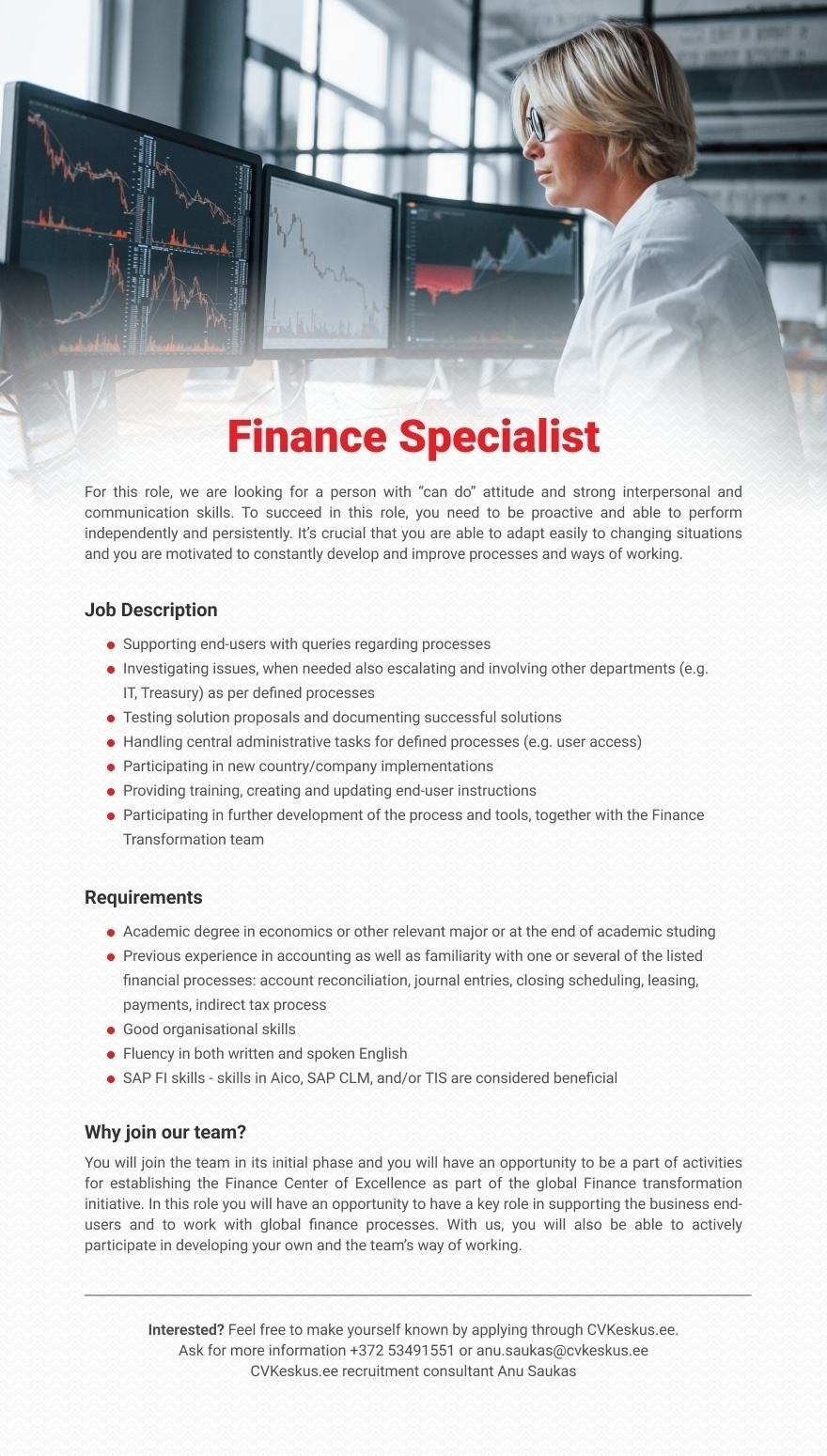 CVKeskus.ee Recruitment Agency client FINANCE SPECIALIST