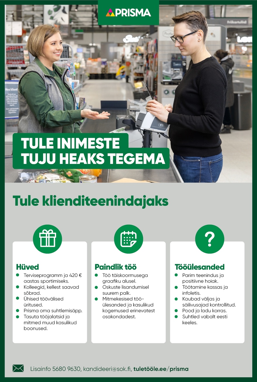 Prisma Peremarket AS Klienditeenindaja Kristiine Prismas