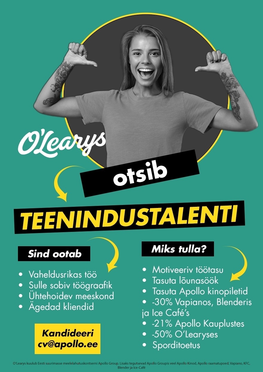 APL Restoranid OÜ Kristiine O´LEARYS otsib TEENINDUSTALENTI!