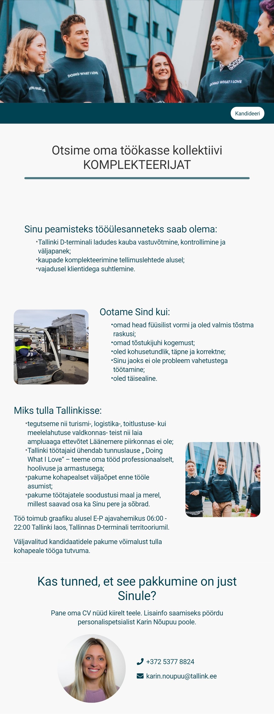 Tallink Grupp AS Müüja-komplekteerija arvuti kasutamise oskusega