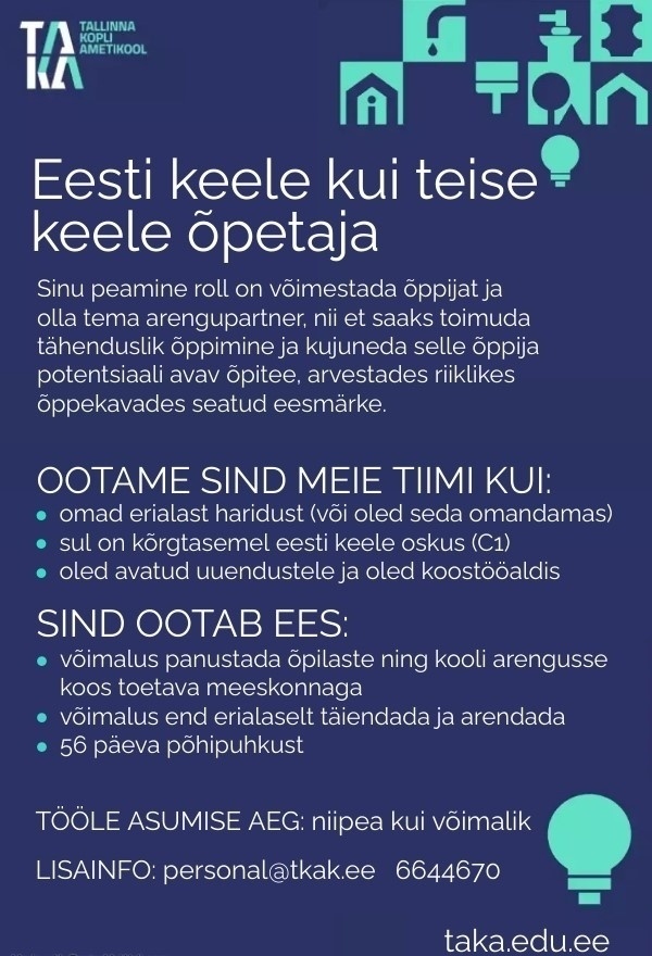 Tallinna Kopli Ametikool Eesti keele kui teise keele õpetaja