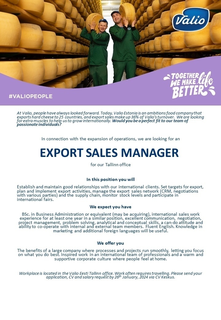 Valio Eesti AS Export Sales Manager  
