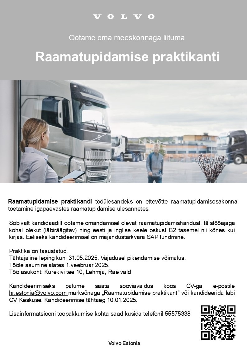 Volvo Estonia OÜ Raamatupidamise praktikant