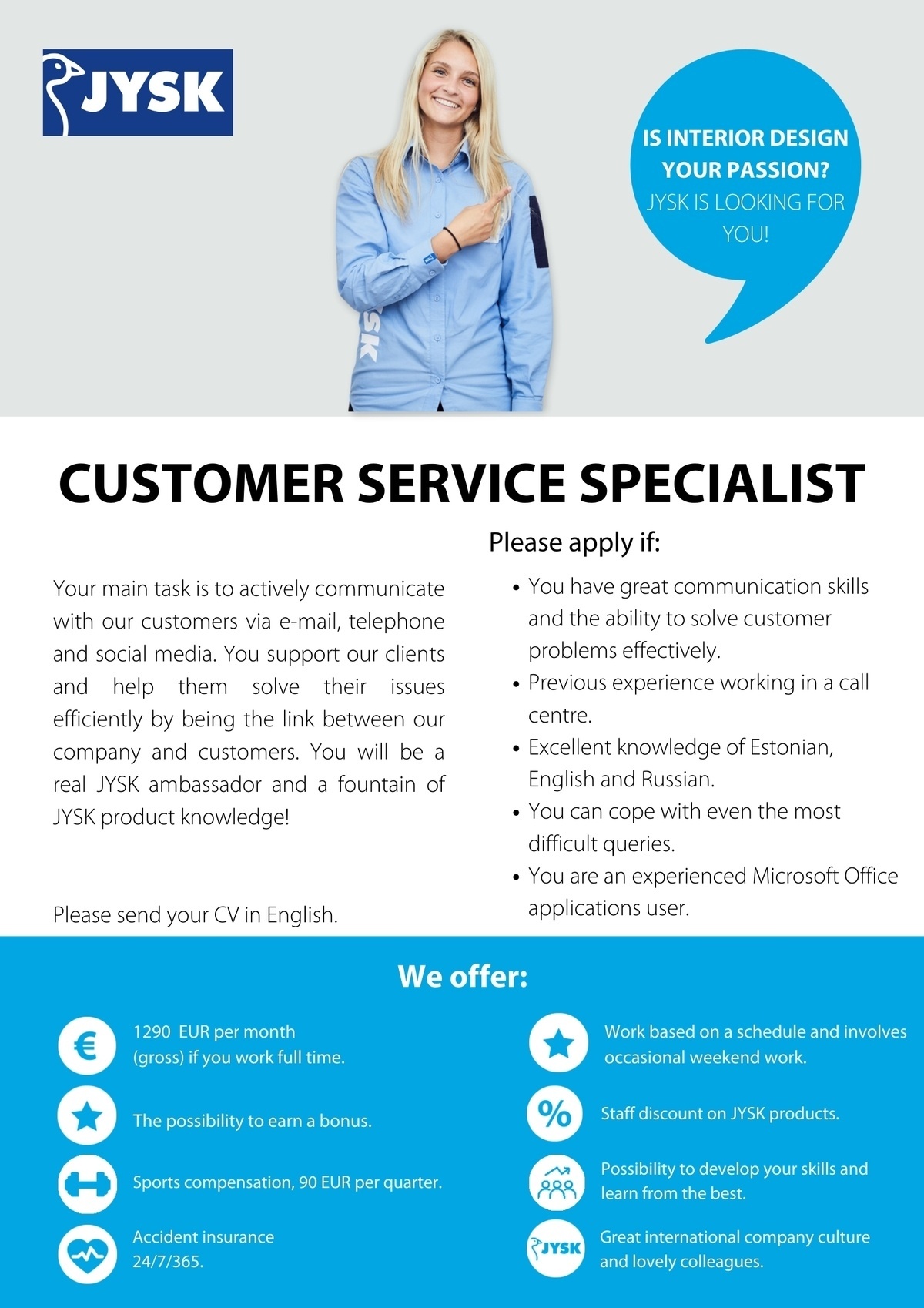 CV Keskus tööpakkumine Customer Service Specialist, 20240110