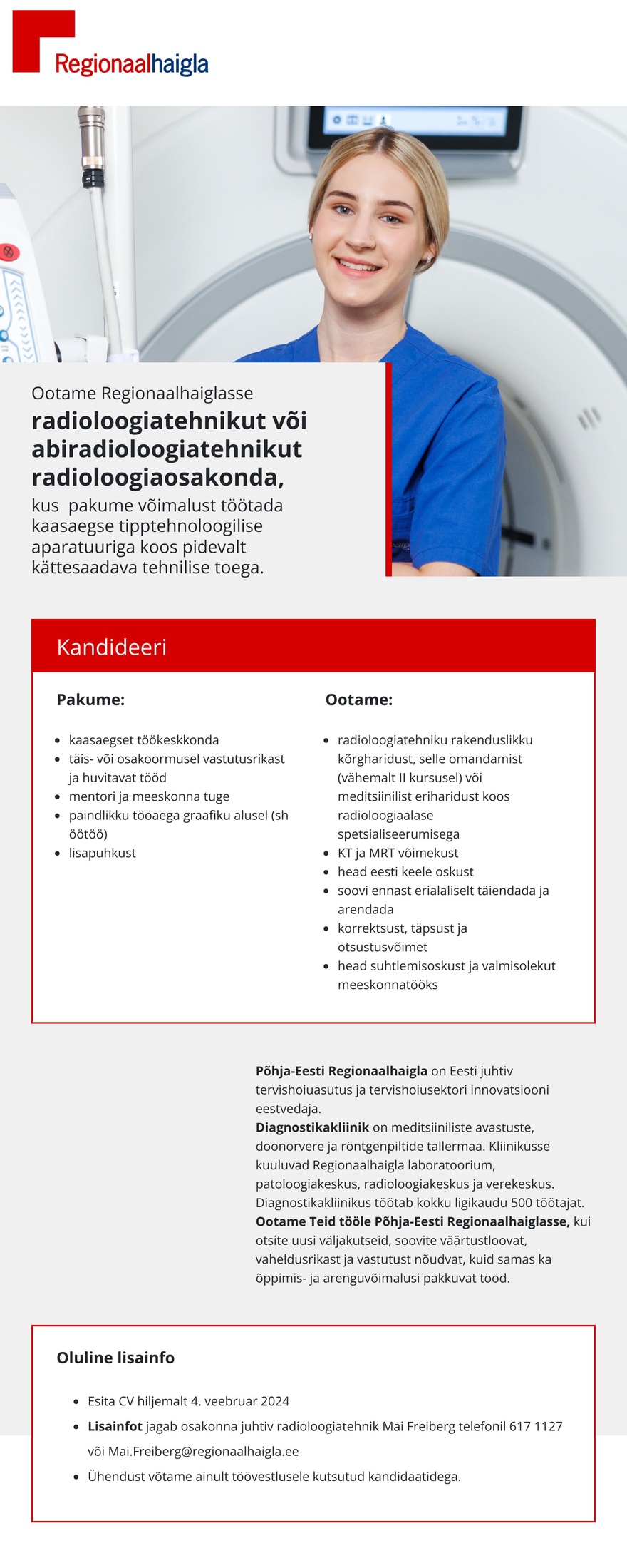 Põhja-Eesti Regionaalhaigla Radioloogiatehnik või abiradioloogiatehnik