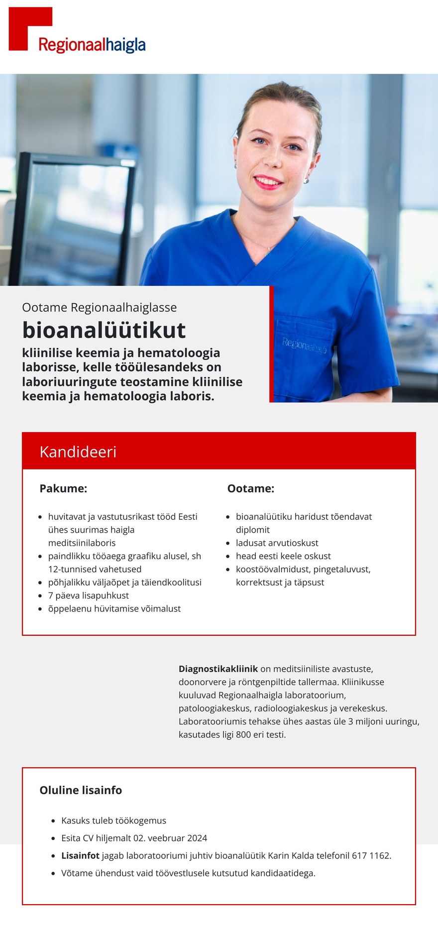 Põhja-Eesti Regionaalhaigla Bioanalüütik kliinilise keemia ja hematoloogia laborisse