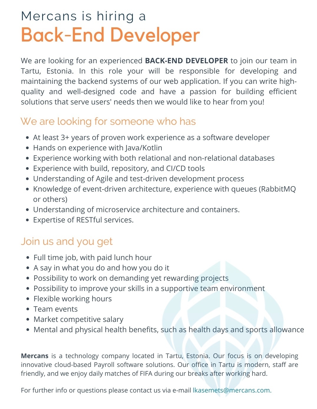 Mercans OÜ Back-End Developer