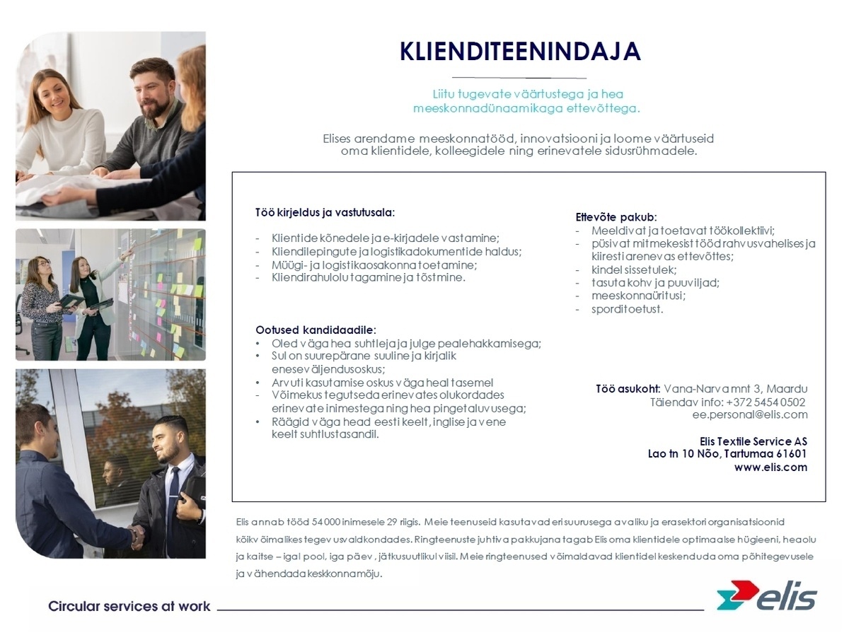 ELIS TEXTILE SERVICE AS Klienditeenindaja (Tallinn)