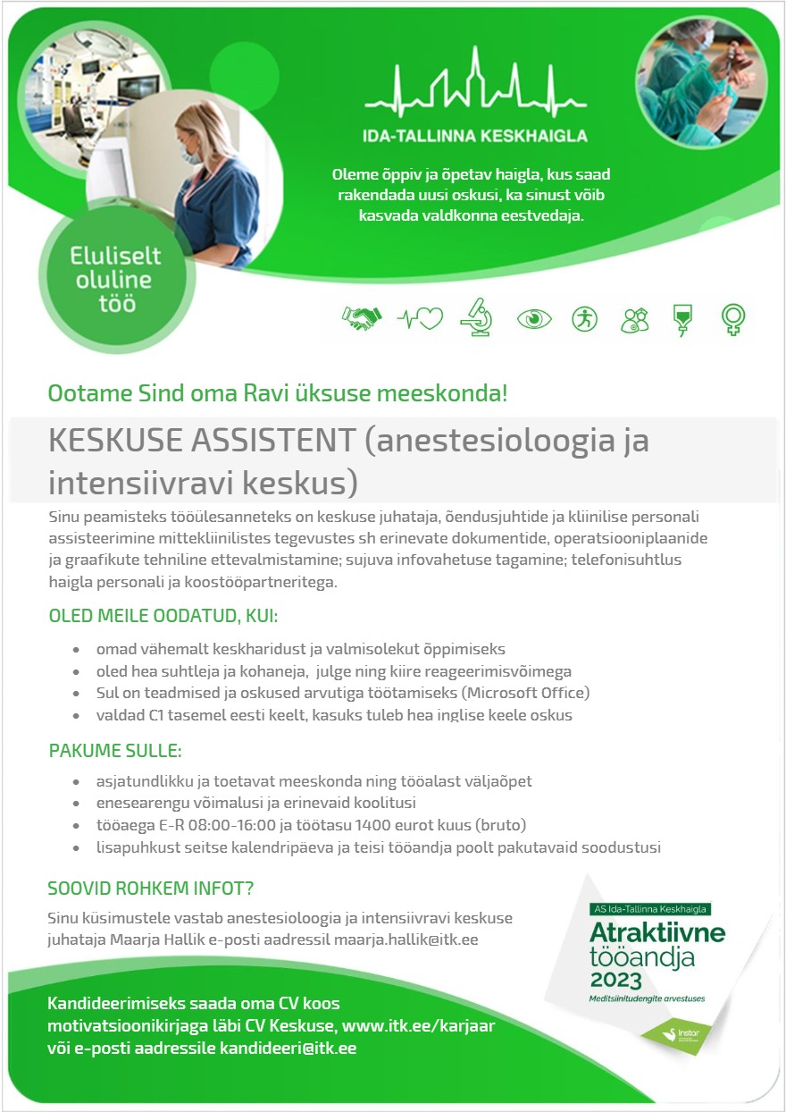 AS Ida-Tallinna Keskhaigla Keskuse assistent (anestesioloogia ja intensiivravi keskus)