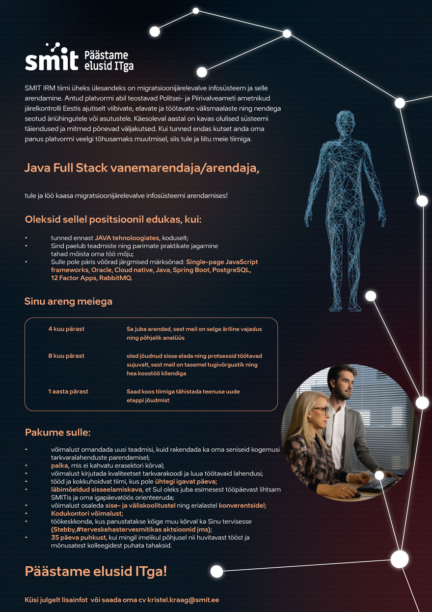 Siseministeeriumi infotehnoloogia- ja arenduskeskus Java Full Stack vanemarendaja/arendaja
