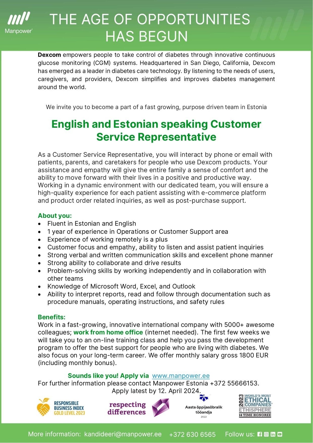 Manpower OÜ English and Estonian speaking Customer Service Representative