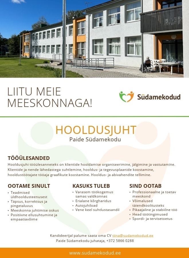 Südamekodud AS Hooldusjuht Paide Südamekodusse