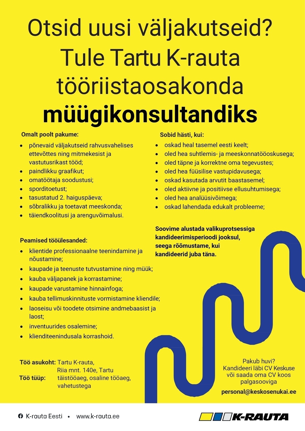 Kesko Senukai Estonia AS Müügikonsultant Tartu K-rauta tööriistaosakonda