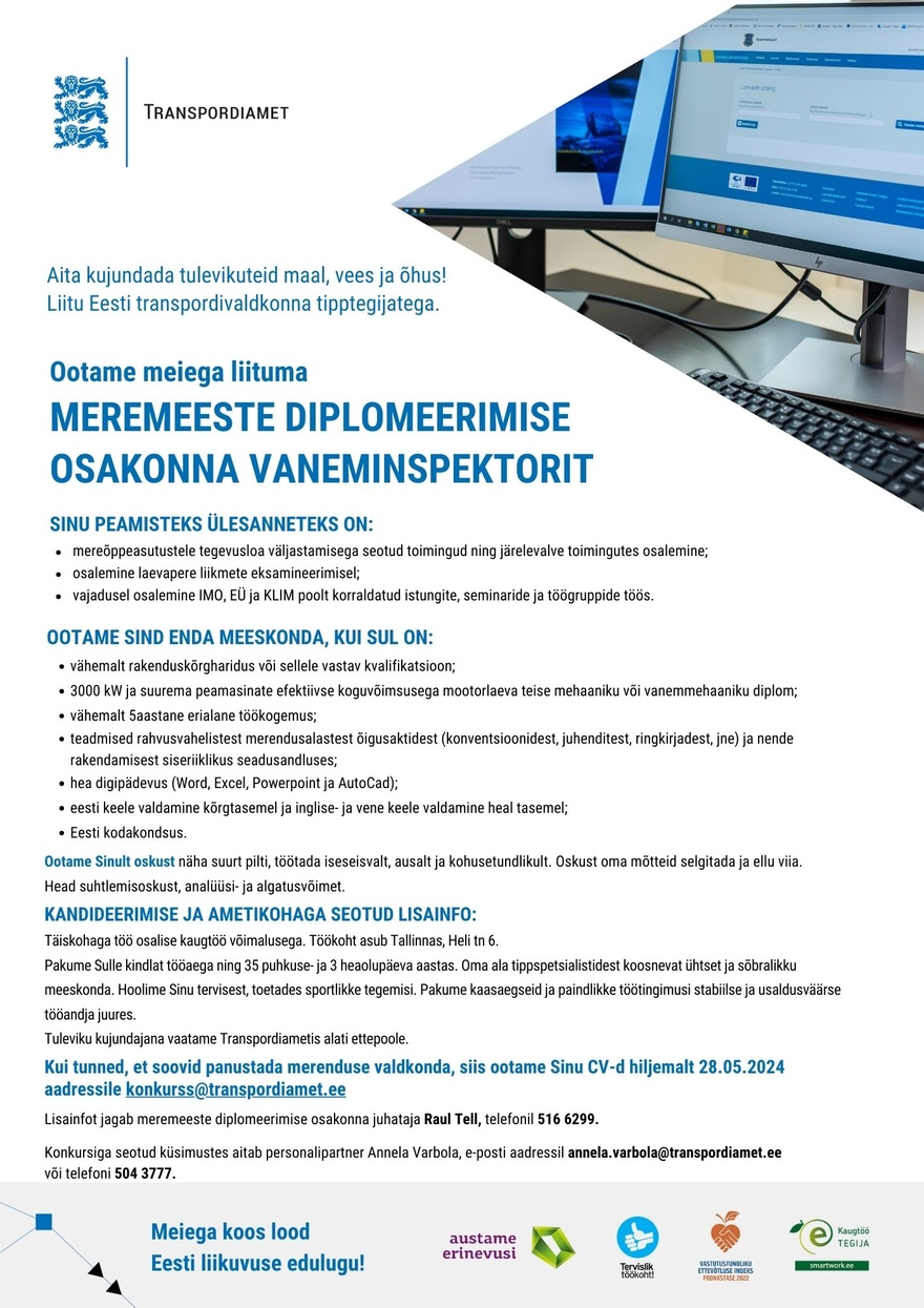 Transpordiamet Meremeeste diplomeerimise osakonna vaneminspektor