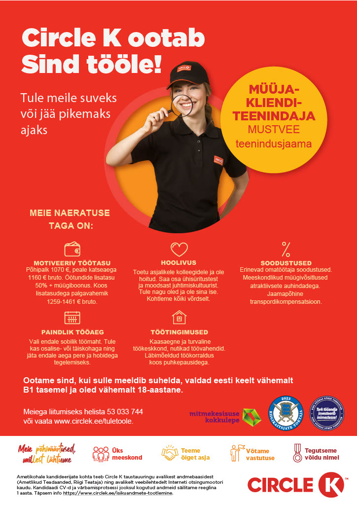 Circle K Eesti AS Müüja klienditeenindaja suveks Mustvee teenindusjaama