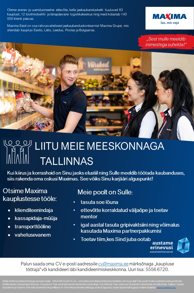 Maxima Eesti OÜ Liikuva meeskonna teenindaja