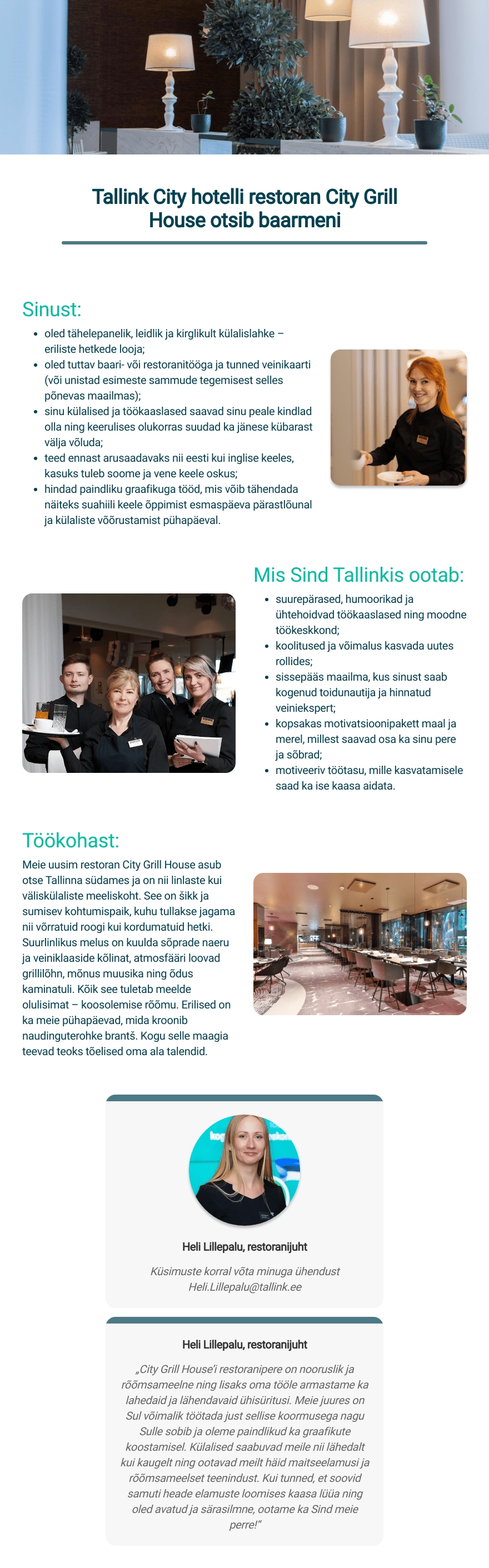 Tallink Grupp AS Restoran City Grill House baarmen