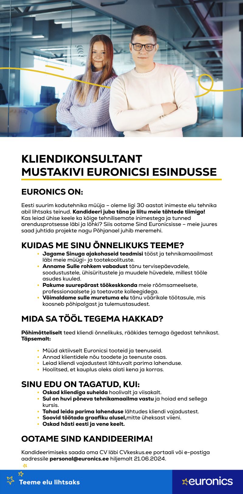 Sandmani Grupi AS Euronicsi Mustakivi kliendikonsultant