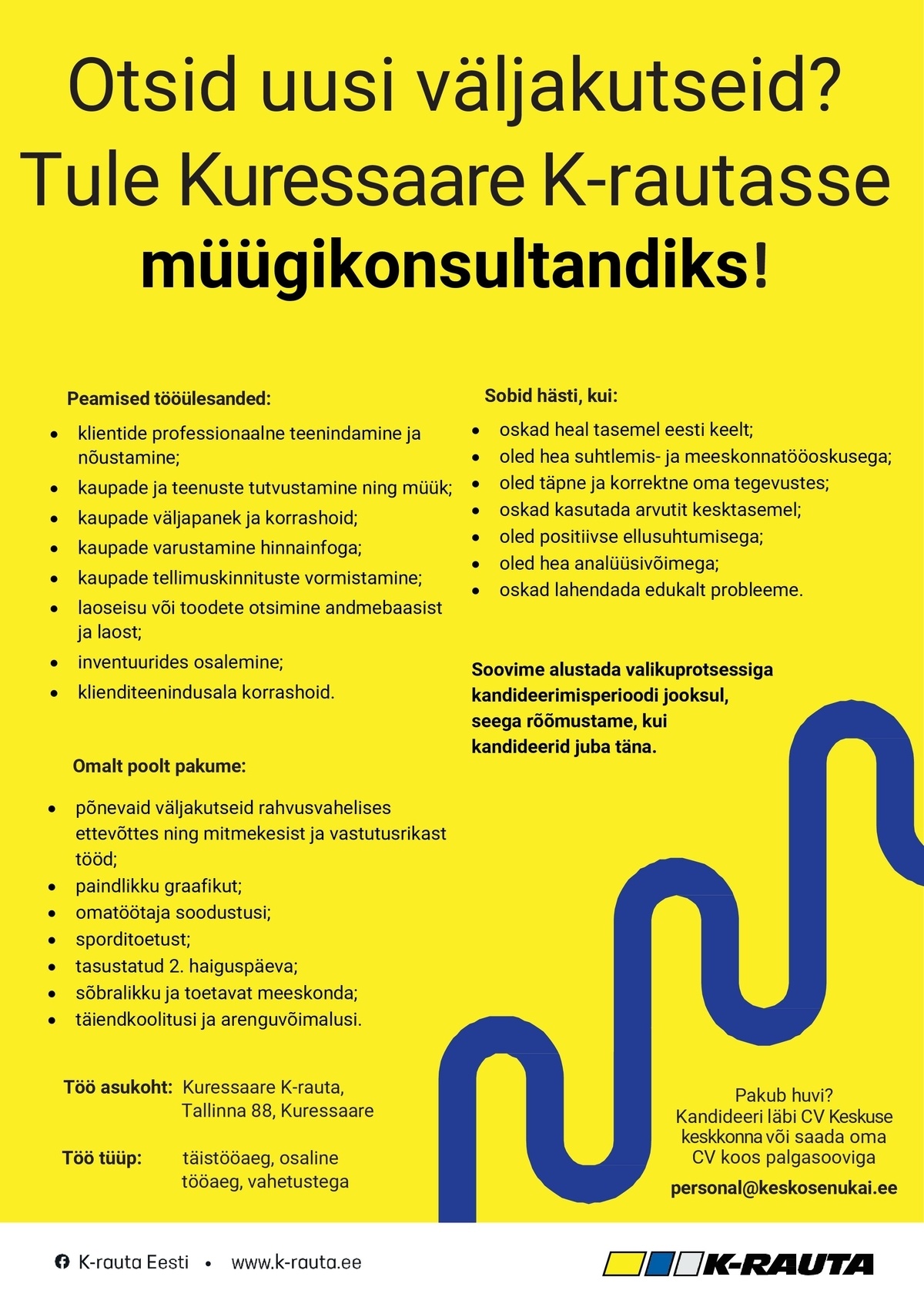 AS Kesko Senukai Estonia Müügikonsultant siseviimistlusosakonda Kuressaare K-rautasse
