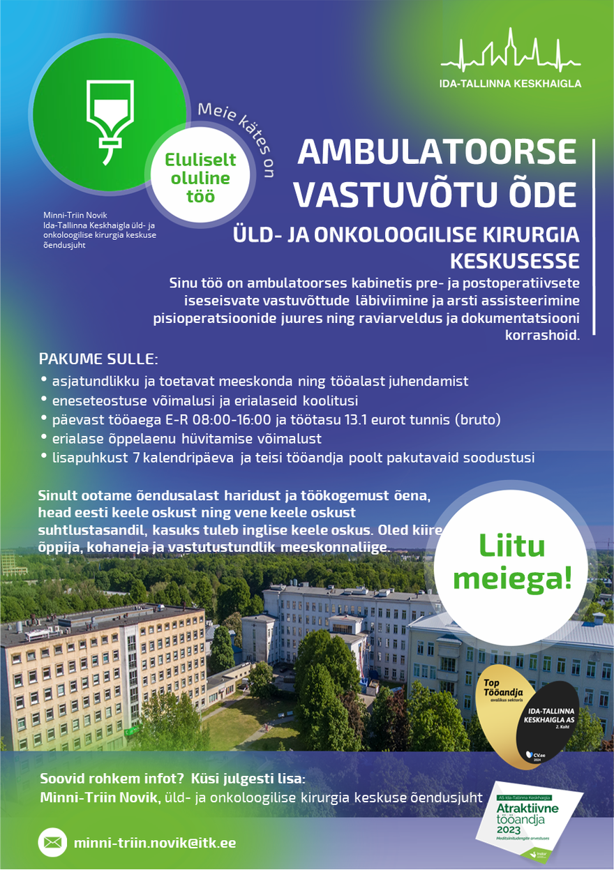 AS Ida-Tallinna Keskhaigla Õde üld- ja onkoloogilise kirurgia keskusesse