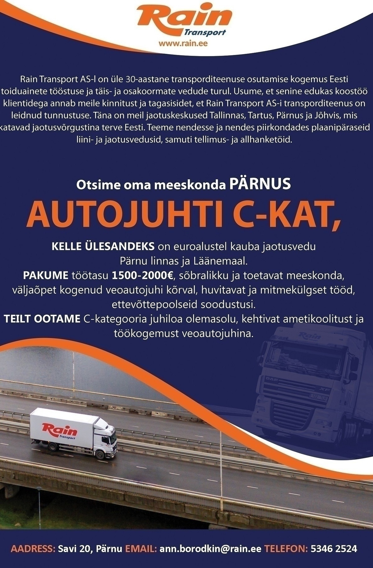 Rain Transport AS Autojuht c-kat