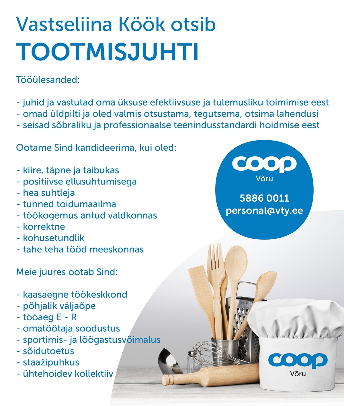 Coop Võru Tootmisjuht (Vastseliina Köök)