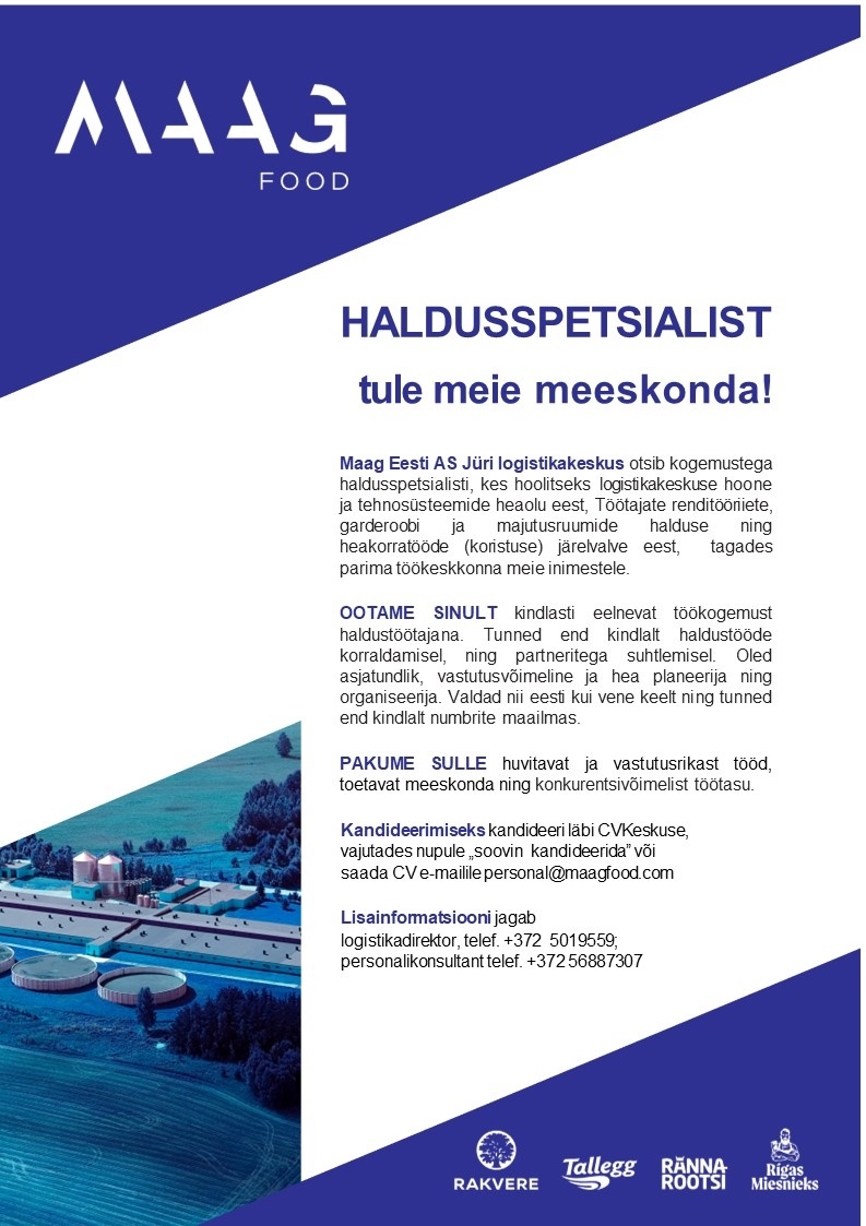 Maag Eesti AS Haldusspetsialist