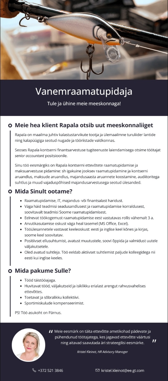 Rapala Eesti AS Vanemraamatupidaja