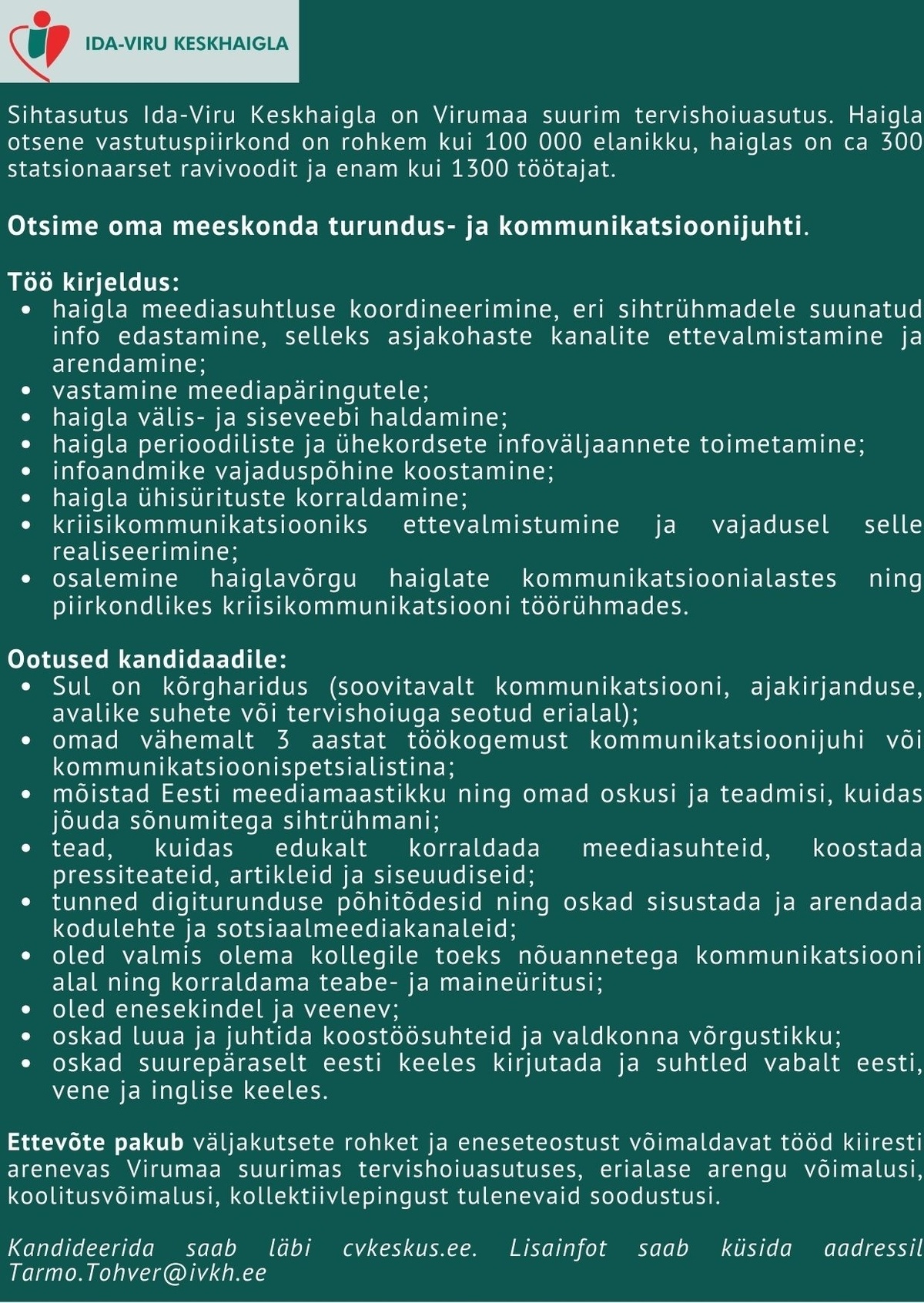 Ida-Viru Keskhaigla SA Turundus- ja kommunikatsioonijuht