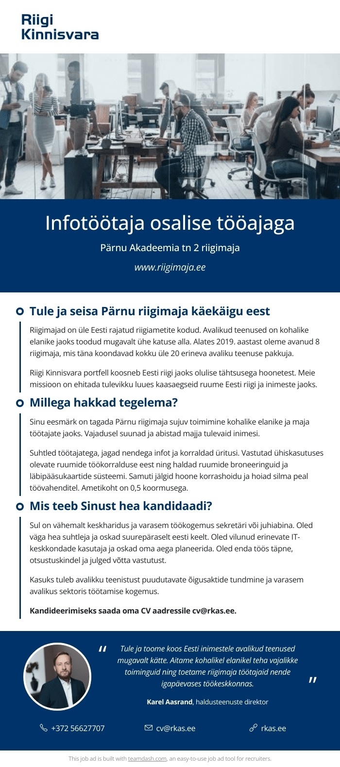 Riigi Kinnisvara AS Infotöötaja