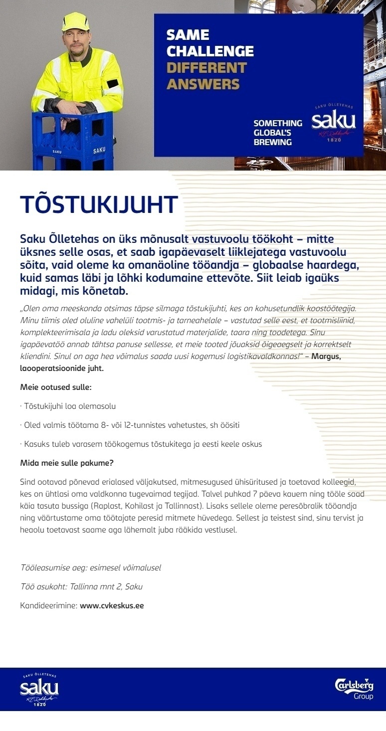 Saku Õlletehase AS Tõstukijuht