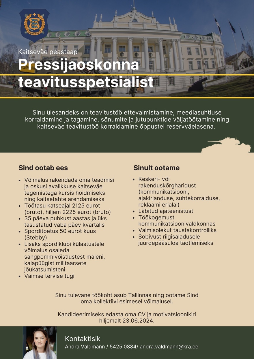 Kaitseväe peastaap Pressijaoskonna teavitusspetsialist