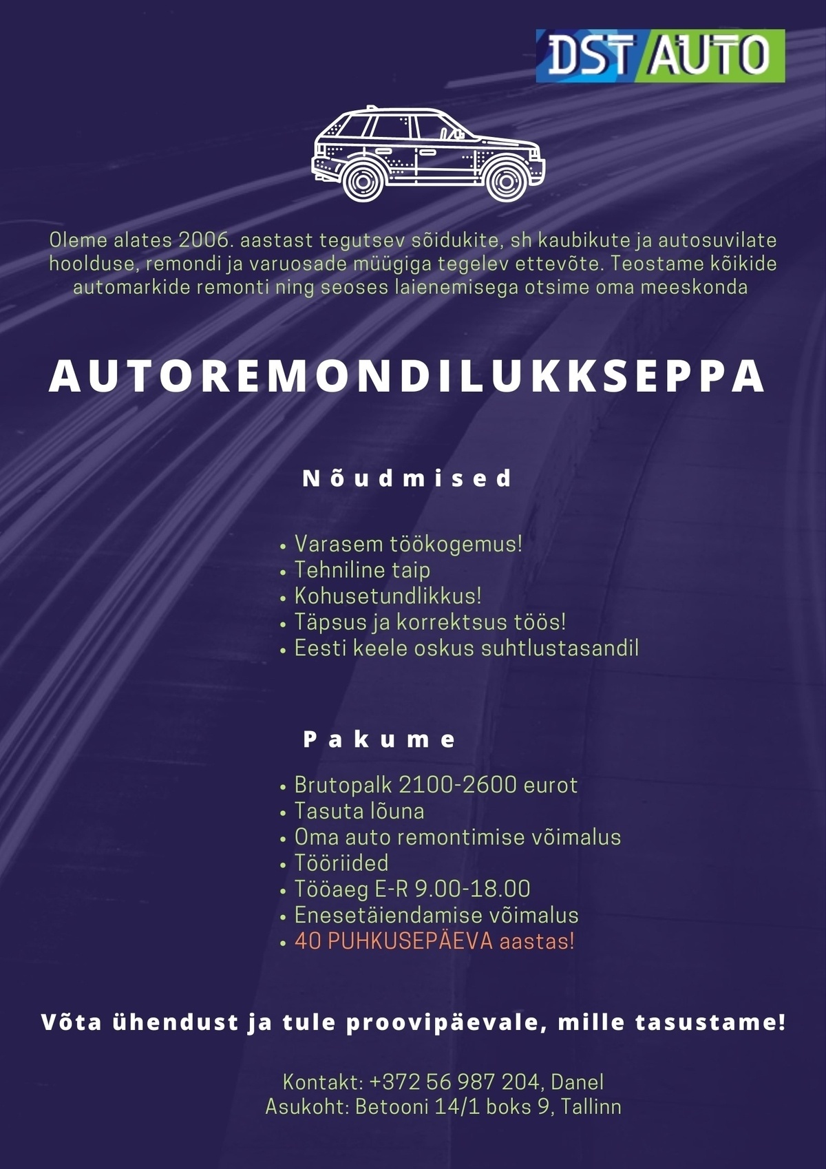 DST AUTO OÜ Autoremondilukksepp