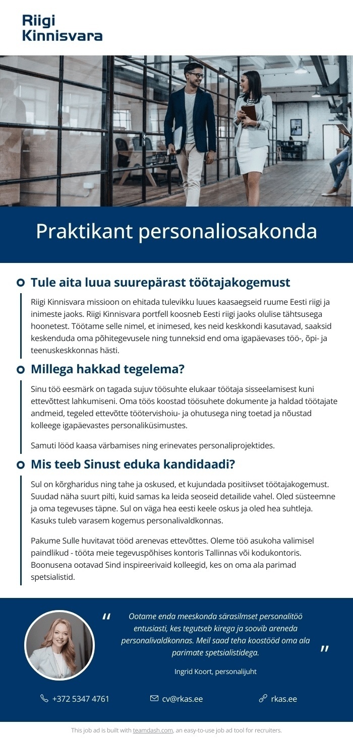 Riigi Kinnisvara AS Personali osakonna praktikant