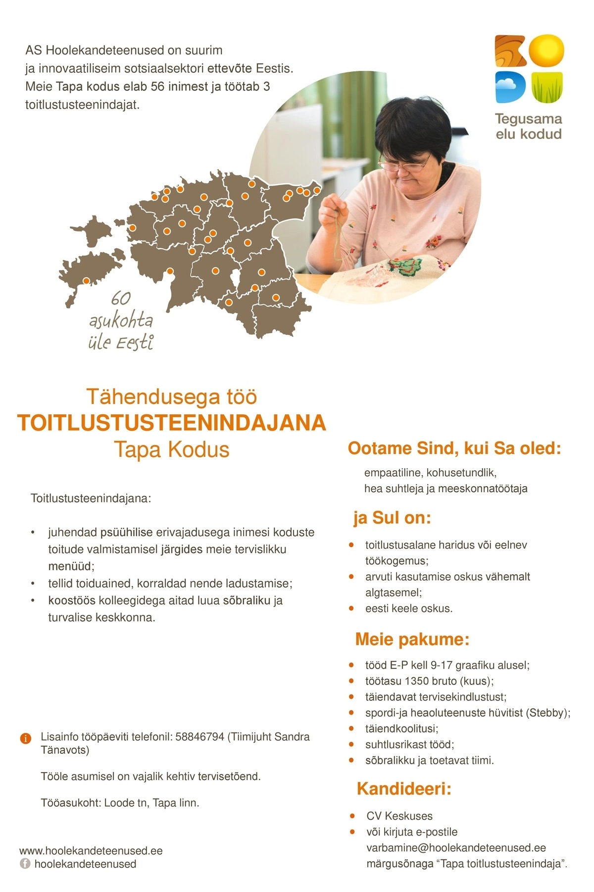 HOOLEKANDETEENUSED AS TOITLUSTUSTEENINDAJA Tapa kodusse