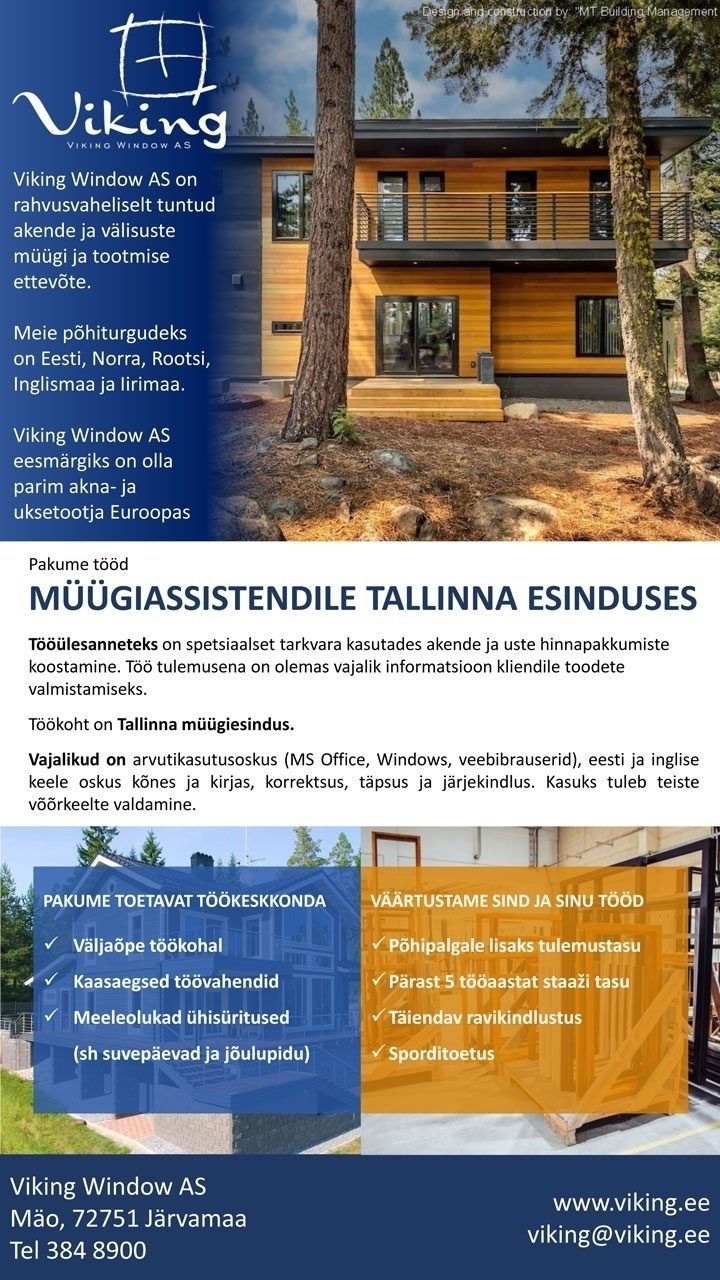 Viking Window AS Müügiassistent Tallinna esinduses