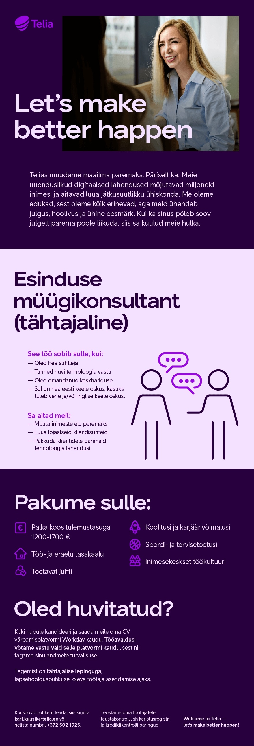 Telia Eesti AS Esinduse müügikonsultant (tähtajaline)