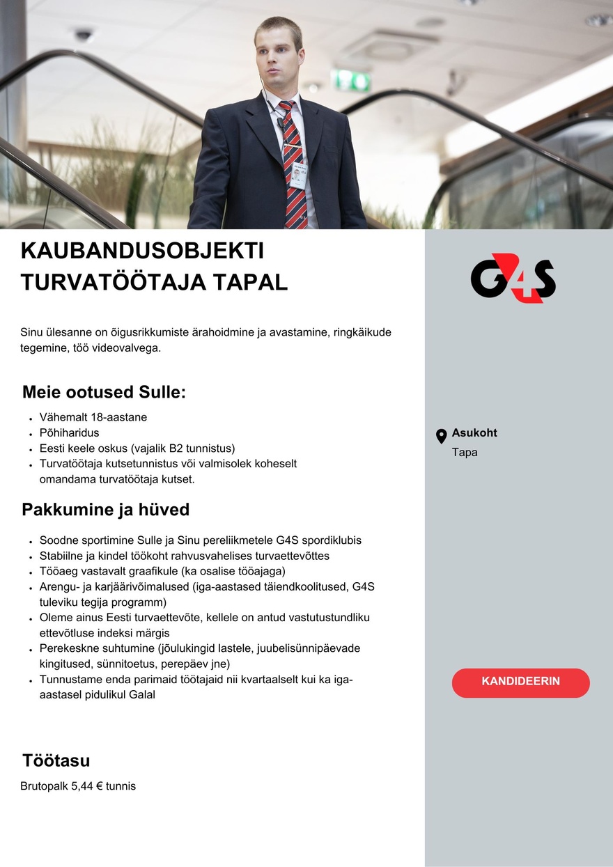 AS G4S Eesti Kaubandusobjektide turvatöötaja Tapal