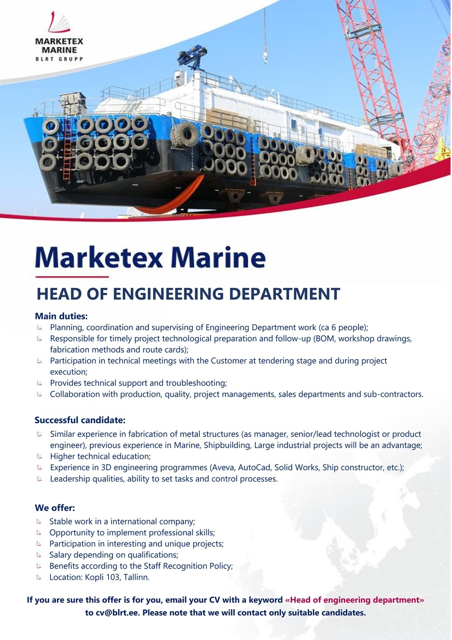 Marketex Marine Head of engineering department