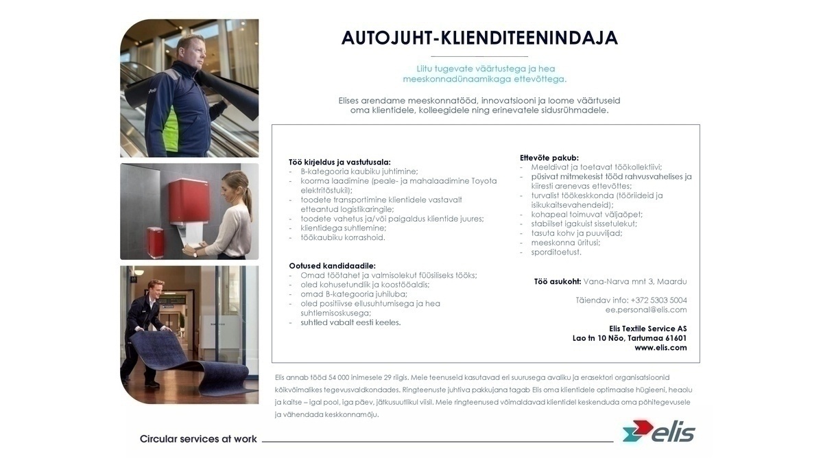 Elis Textile Service AS Autojuht - klienditeenindaja (Tallinn ja Maardu)