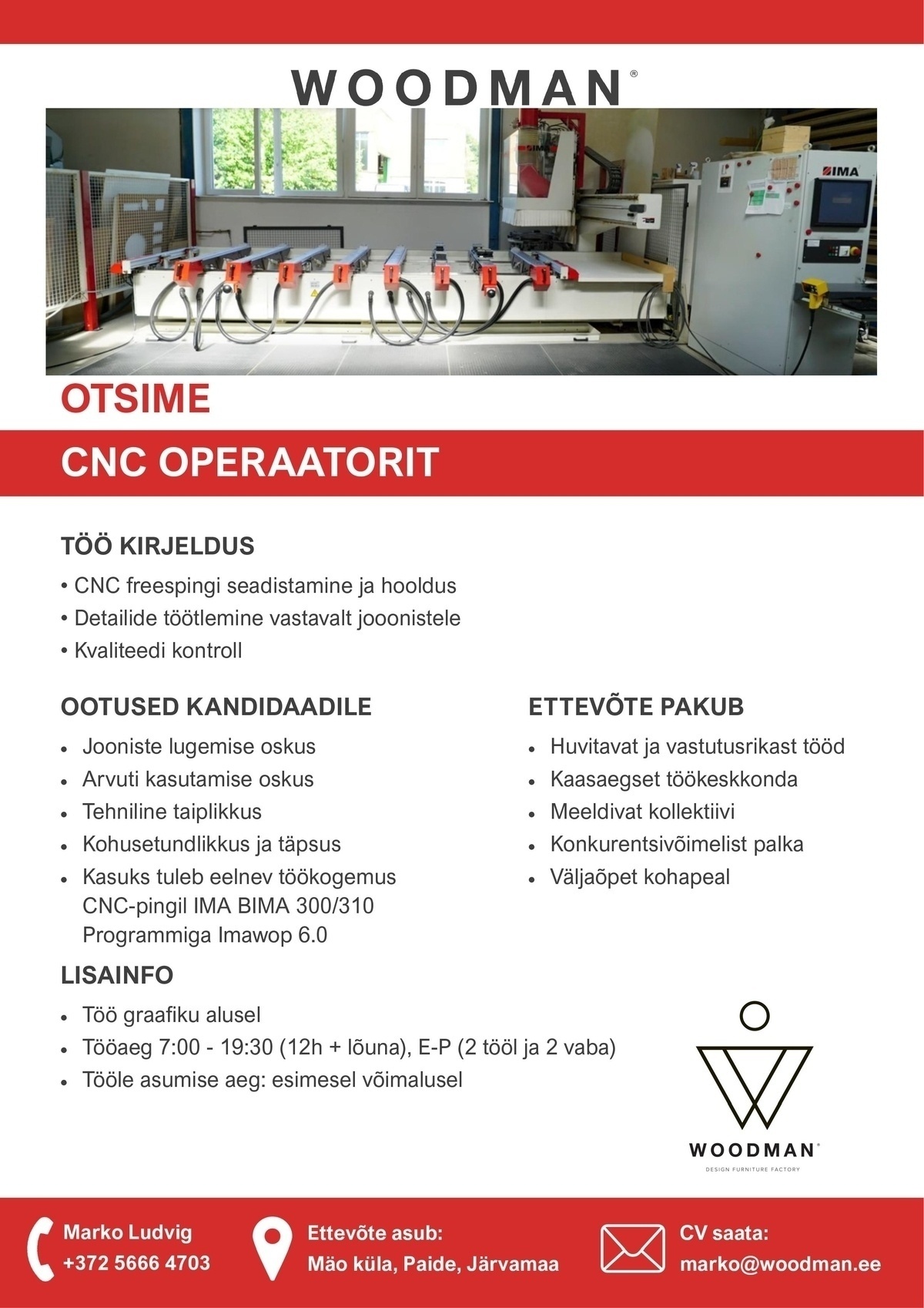 Woodman OÜ CNC-pingi operaator