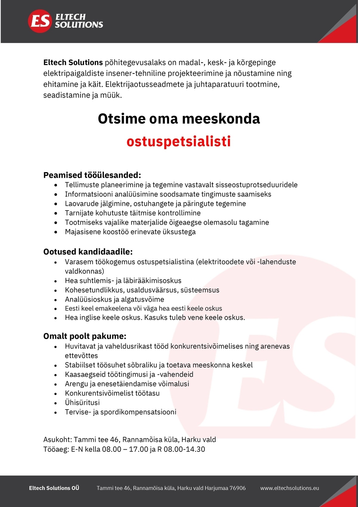 Eltech Solutions OÜ Ostuspetsialist