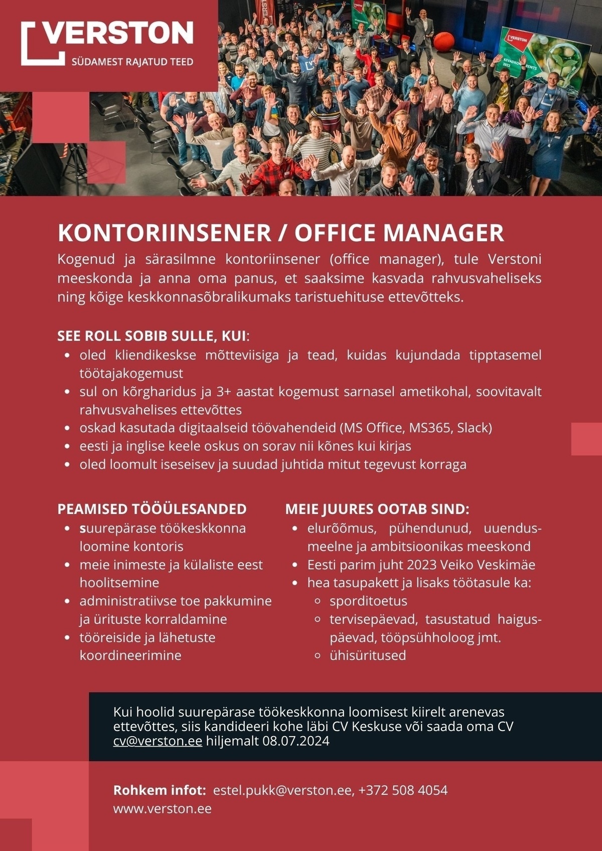 VERSTON OÜ Kontoriinsener/Office Manager