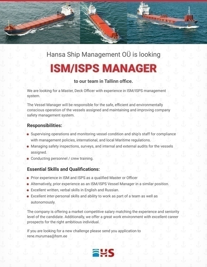 HANSA SHIP MANAGEMENT OÜ ISM/ISPS manager