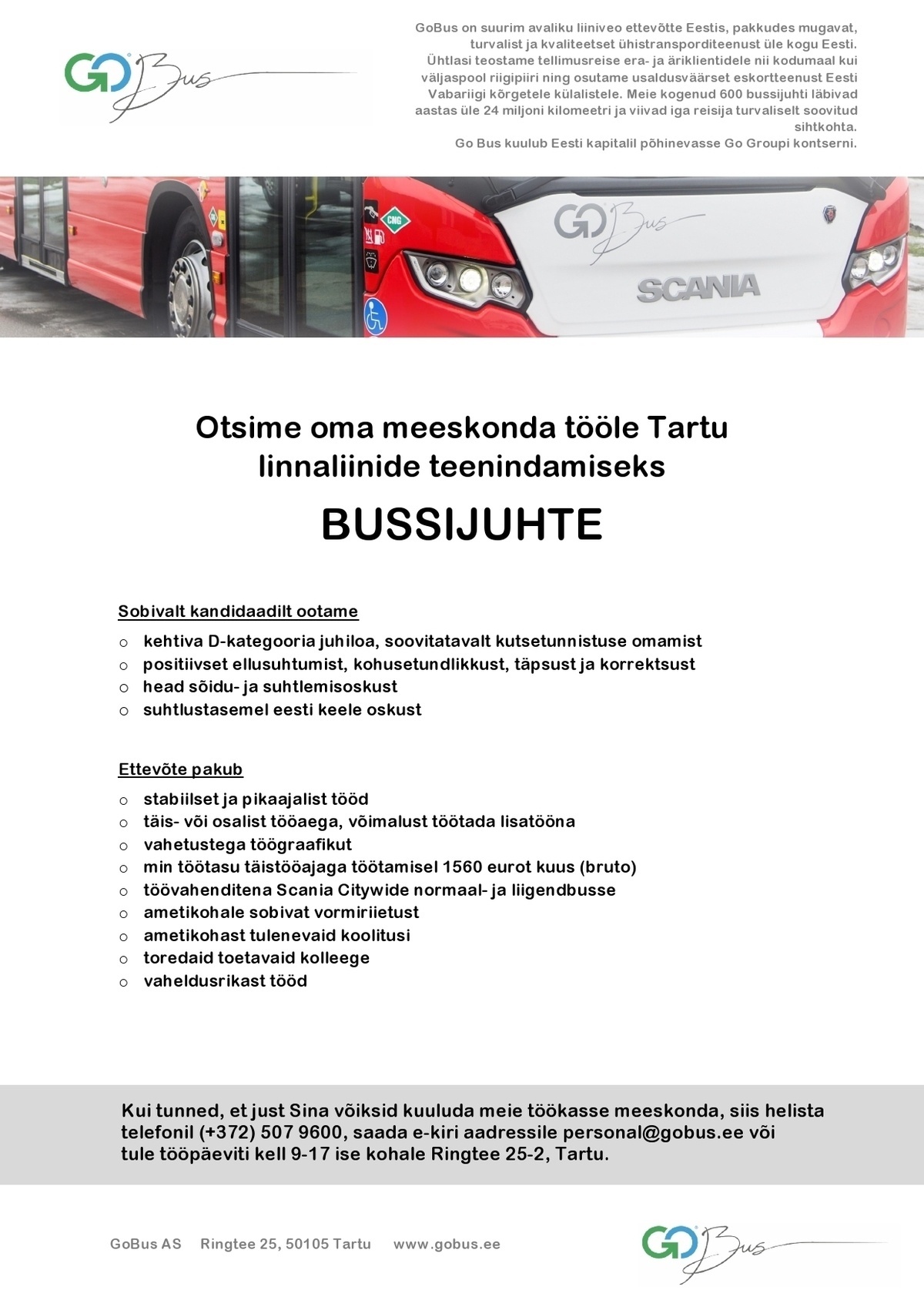 GoBus AS Tartu linnaliinide bussijuht